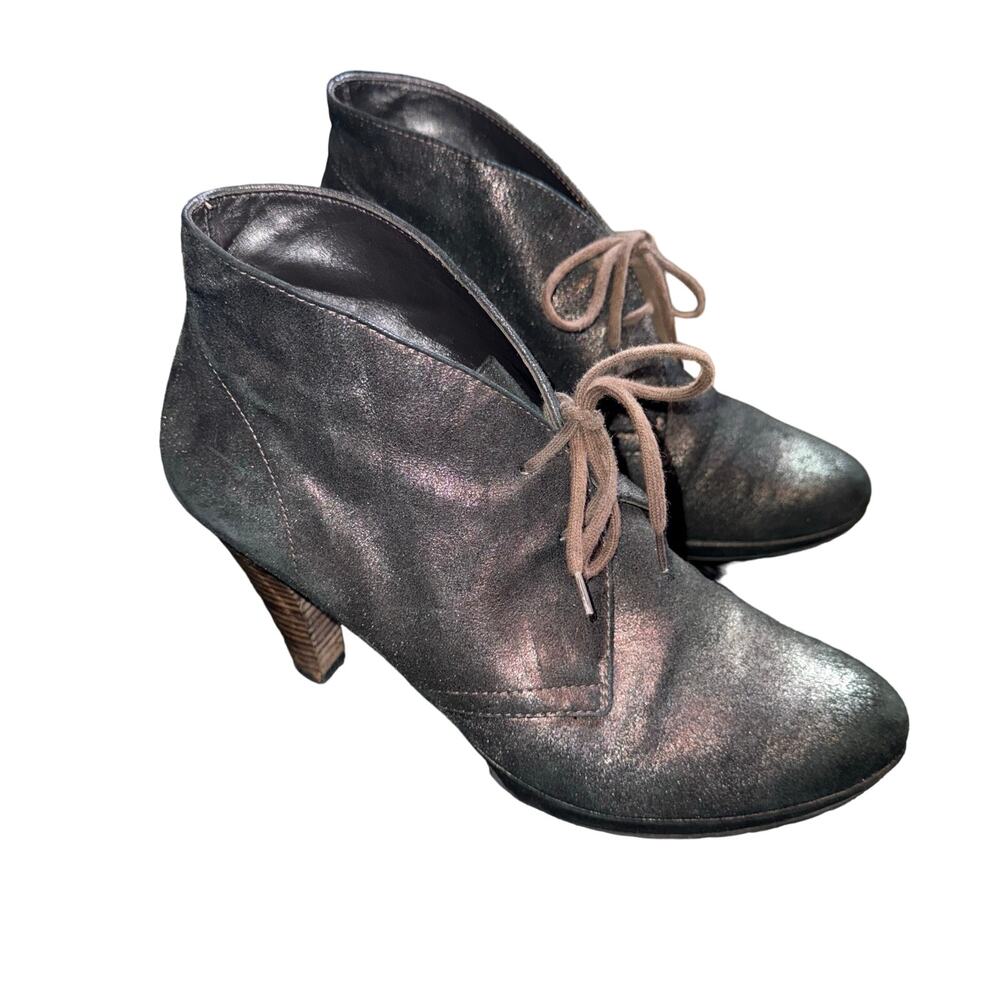 Paul Green Munchen Black Leather Sparkle Lace Up Boots - size 7.5 -N8